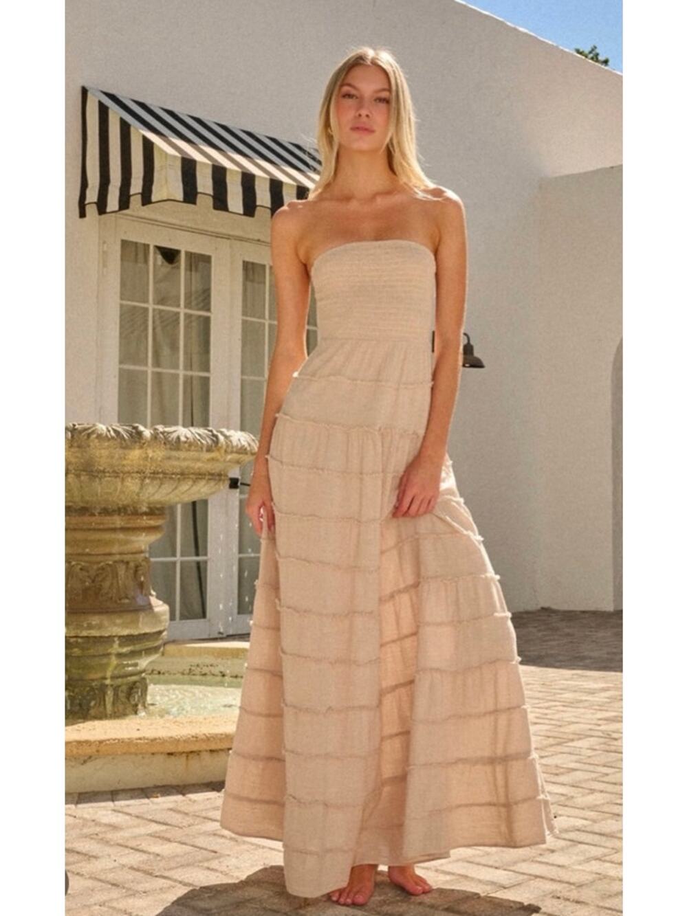 Blanco By Nature Strapless Cotton Tiered Maxi Dress Boho Size Medium